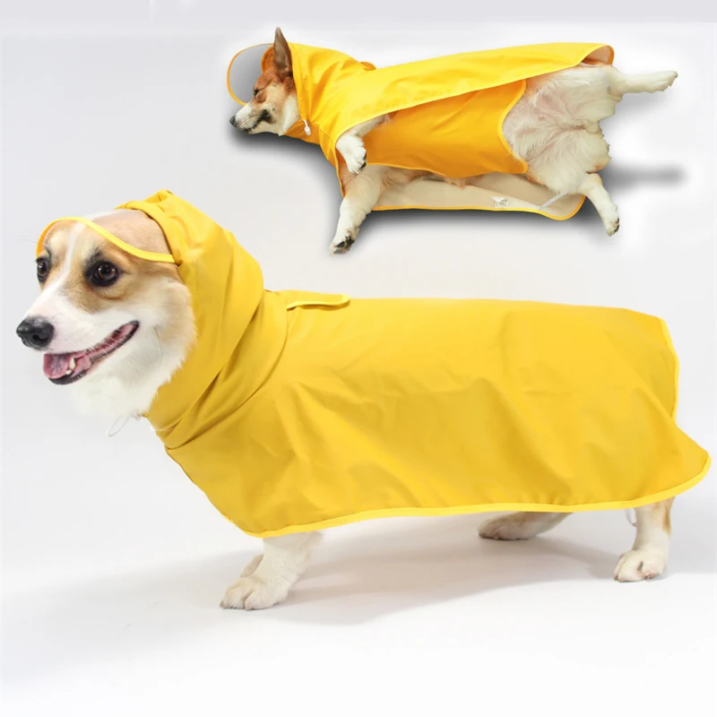 Dog Raincoat Waterproof Soft PU Breathable Dog Rain Jacket for Small Dog Hooded Dog Rain Coat with Transparent Cap Protect Belly