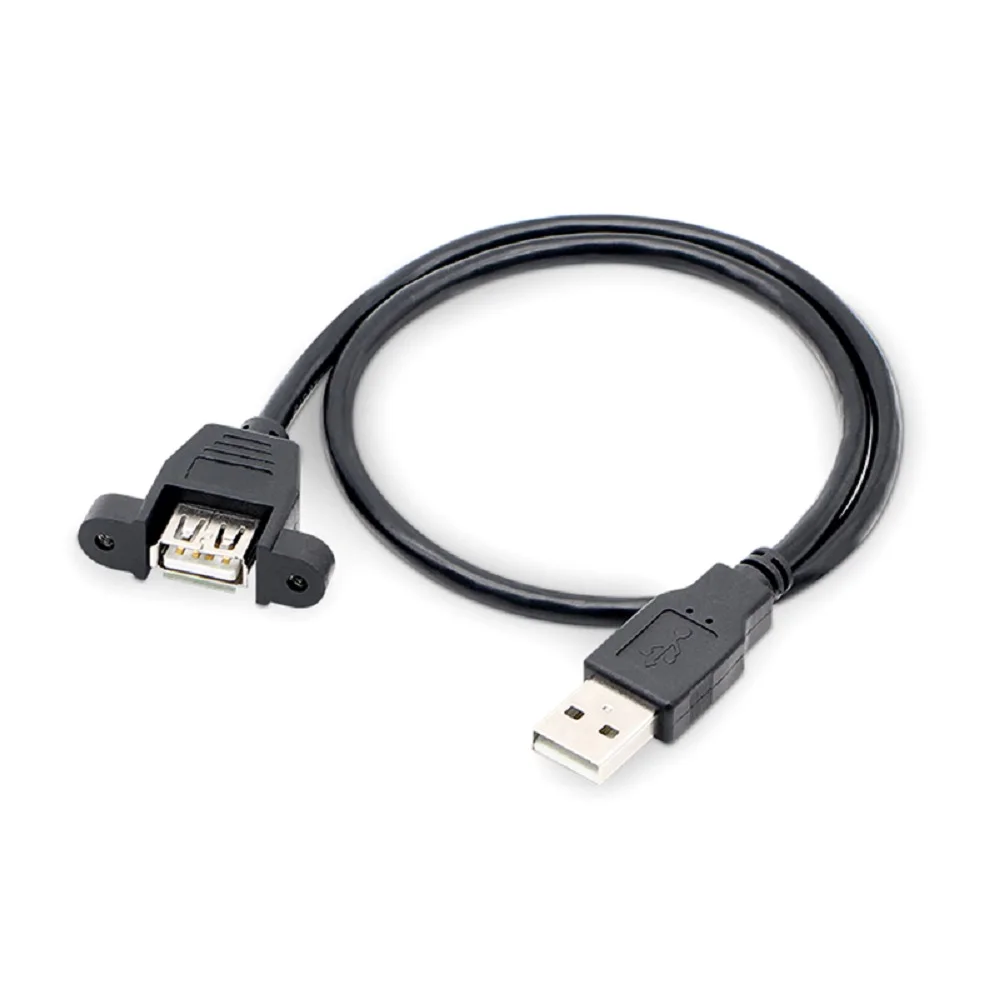USB 2.0 Male to Female Extension Cable With Panel Mount Screw Hole Lock Connector Adapter Cord for Computer 30cm 1m 1.5m 5m