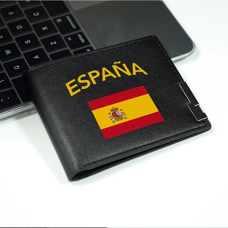 ESPAÑA BANDIERA DESIGN DA UOMO SLIM WALLET IN PELLE DELL'UNITÀ di elaborazione LUCE DURABILE ACCESSORIO DI MODA DA UOMO PER L'USO GIORNO