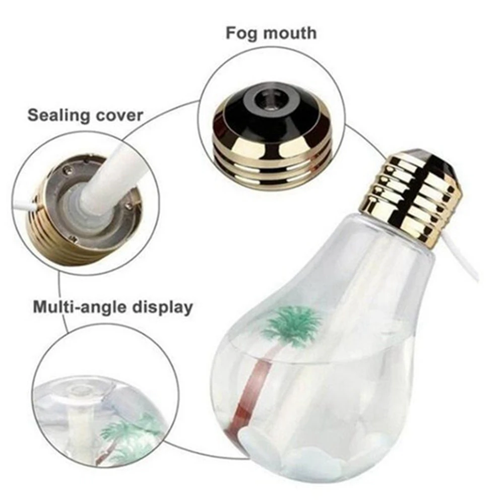Air Humidifier Bulb Lamp Shade Decorative Lights Diffuser Purifier Atomizer with Colorful LED Night Light for Home A