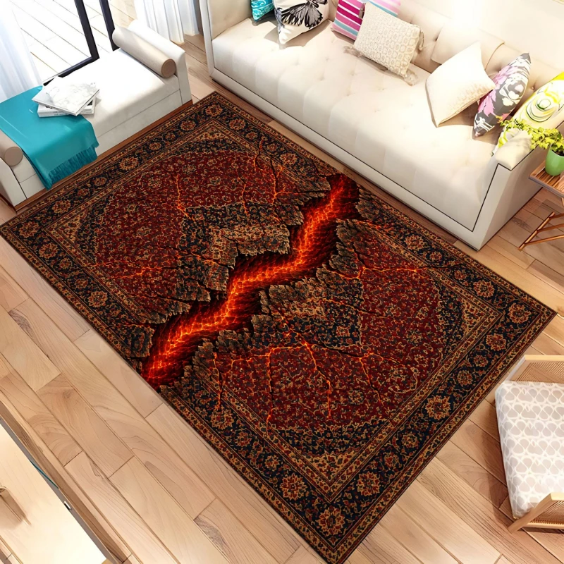Antique Traditional Persian Rug Lava Crack Ground Surface graphics Rug,Game Room Bar,Non Slip Rug,Present