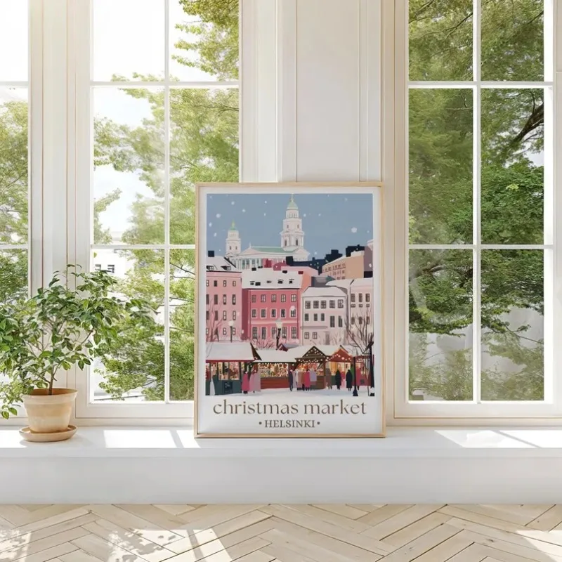 Helsinki Christmas Market Print, Finland Winter Poster, Holiday Decor, European Festive Wall Art