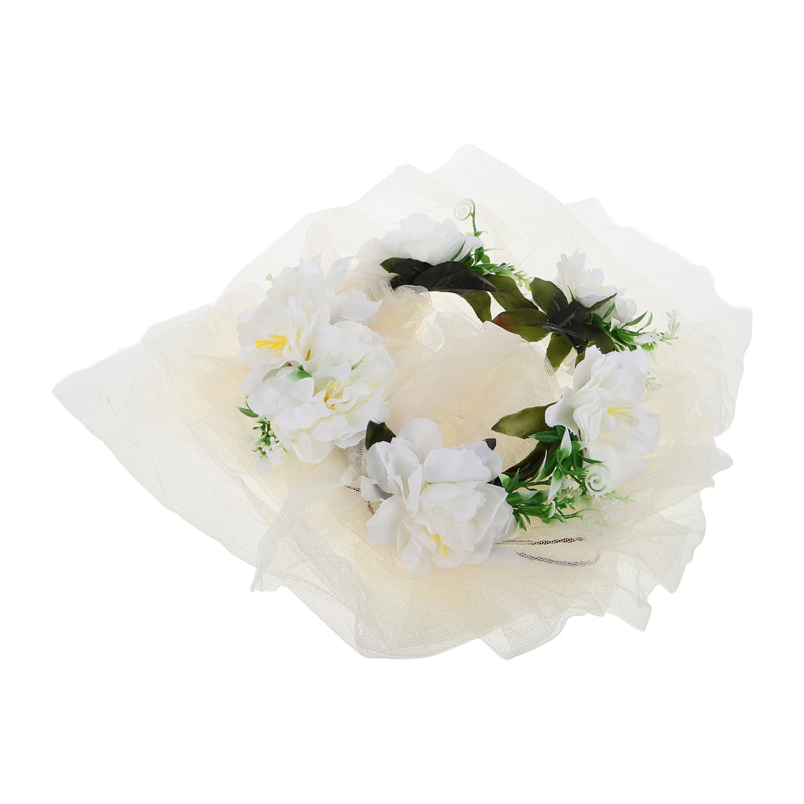 

Bridal White Flower Crown Veil Lace Headband Wedding Hair Accessories Bride Veil Party Headpiece Beach Vacation Romantic