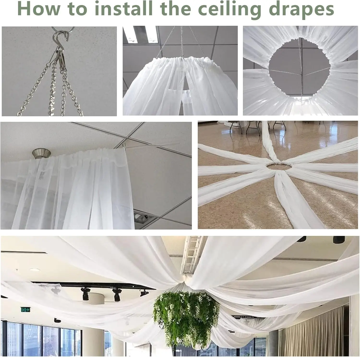 Ceiling Drapes Wedding Arch Roof Decor Sheer White Drapes Fabric Gauze Tulle Curtain for Party Ceremony Stage Hotel Decoration