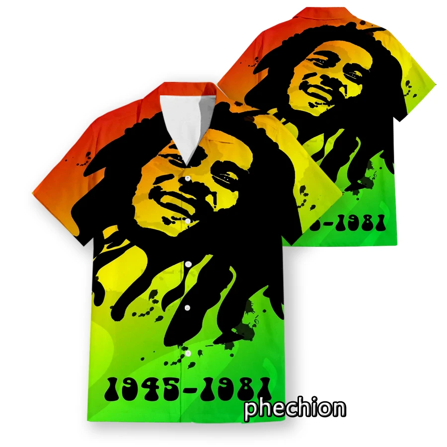 phechion Summer Mens Short Sleeve Beach Shirts Bob Marley 3D Printed Casual Shirts Plus Size S-5XL Fashion Men Tops W02