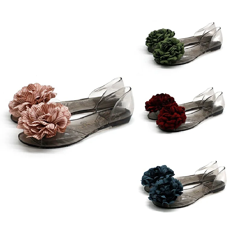 

CHENLE Women's Peep Toe Flat Jelly Sandals Floral Decor Transparent Spring Summer Casual Indoor Outdoor Wear Ladies Fashion