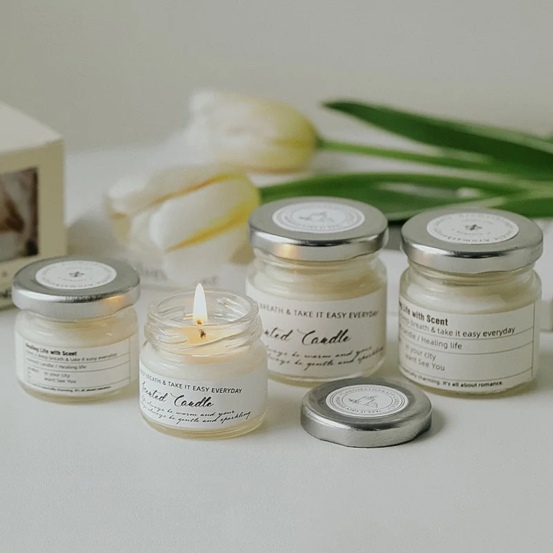 Ins Style Small Glass Jar Scented Candle Essential Oils Soy Wax Candle Aromatherapy Home Decoration Birthday Xmas Gift