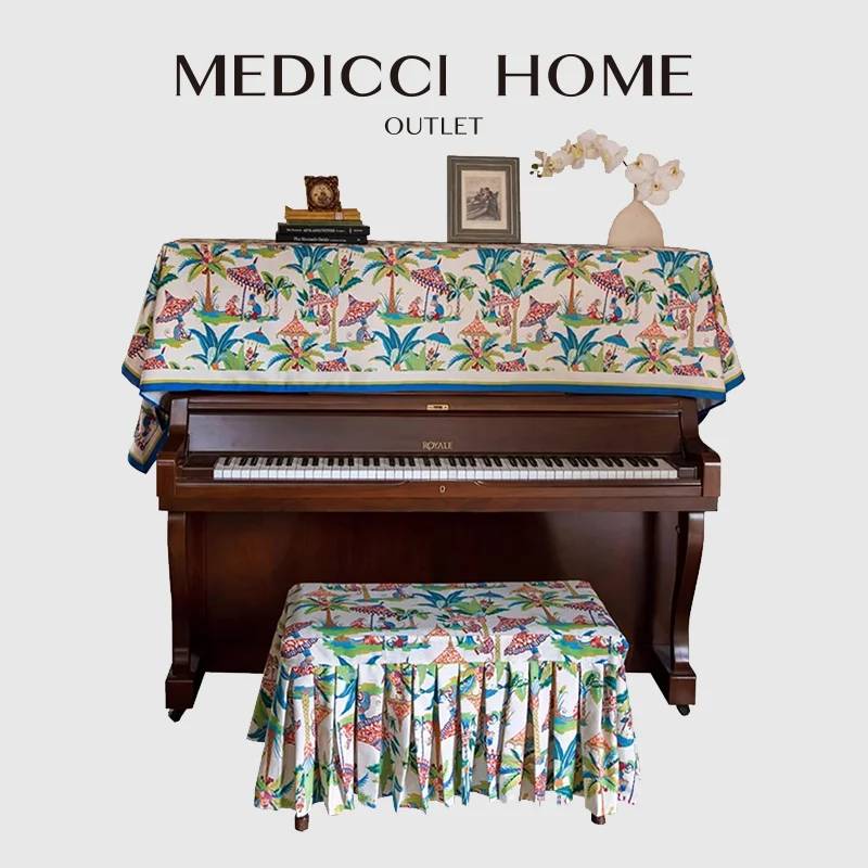 Medicci Home Mystical Monkey Pattern Piano Half Cover Luxury Cotton Linen Art Fabric High Grade Piano Cover Whimsical Home Decor