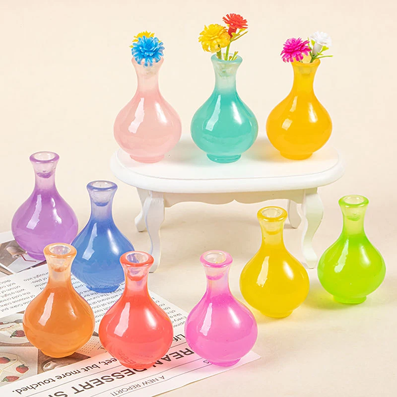 2Pcs Dollhouse Mini Luminous Simulation Vase DIY Dollhouse Scene Decor Accessories Pretend Play Toy Home Desktop Decoration