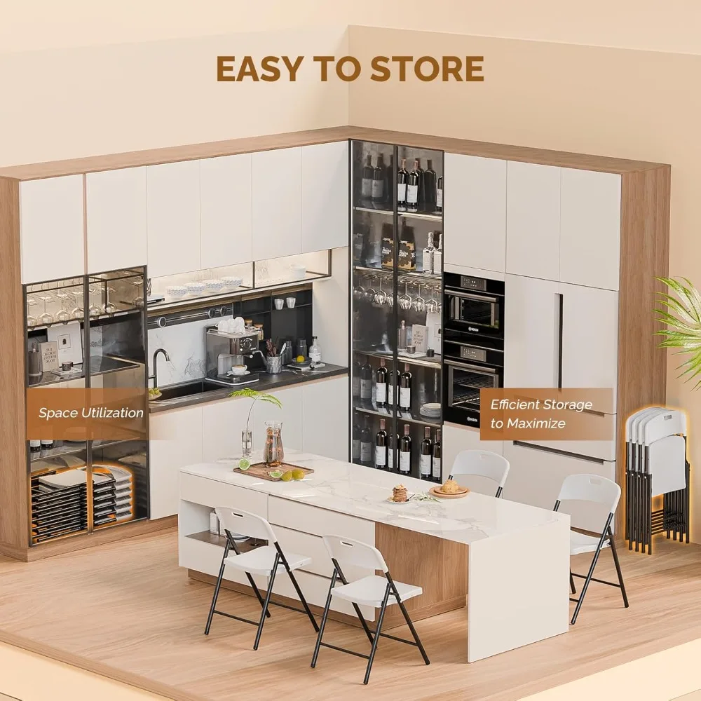 10 عبوات من كراسي بلاستيكية بيضاء قابلة للطي بإطار فولاذي متين للمناسبات الداخلية والخارجية