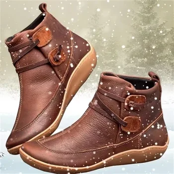Nouveau automne et hiver chaussures bottes gros vent britannique rétro bottes de haute qualité PU imperméable chaud chaussons pour femmes Mujer Botas