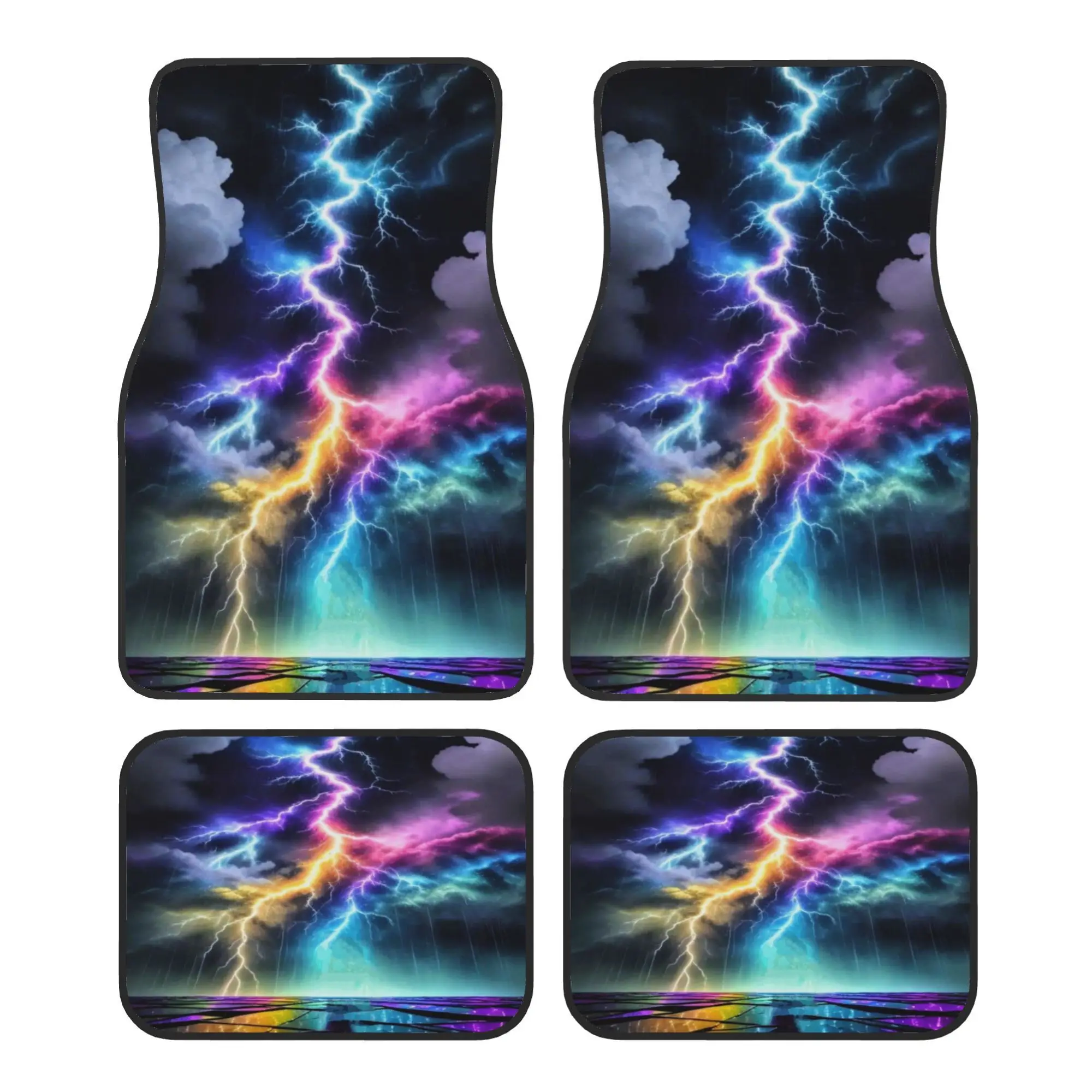 4pcs Electric Storm Printed Vehicle Floor Mats, Full Front& Rear Mats, Fit For Tesla, For BMW, Jeep And Cyber Trucks Automobiles