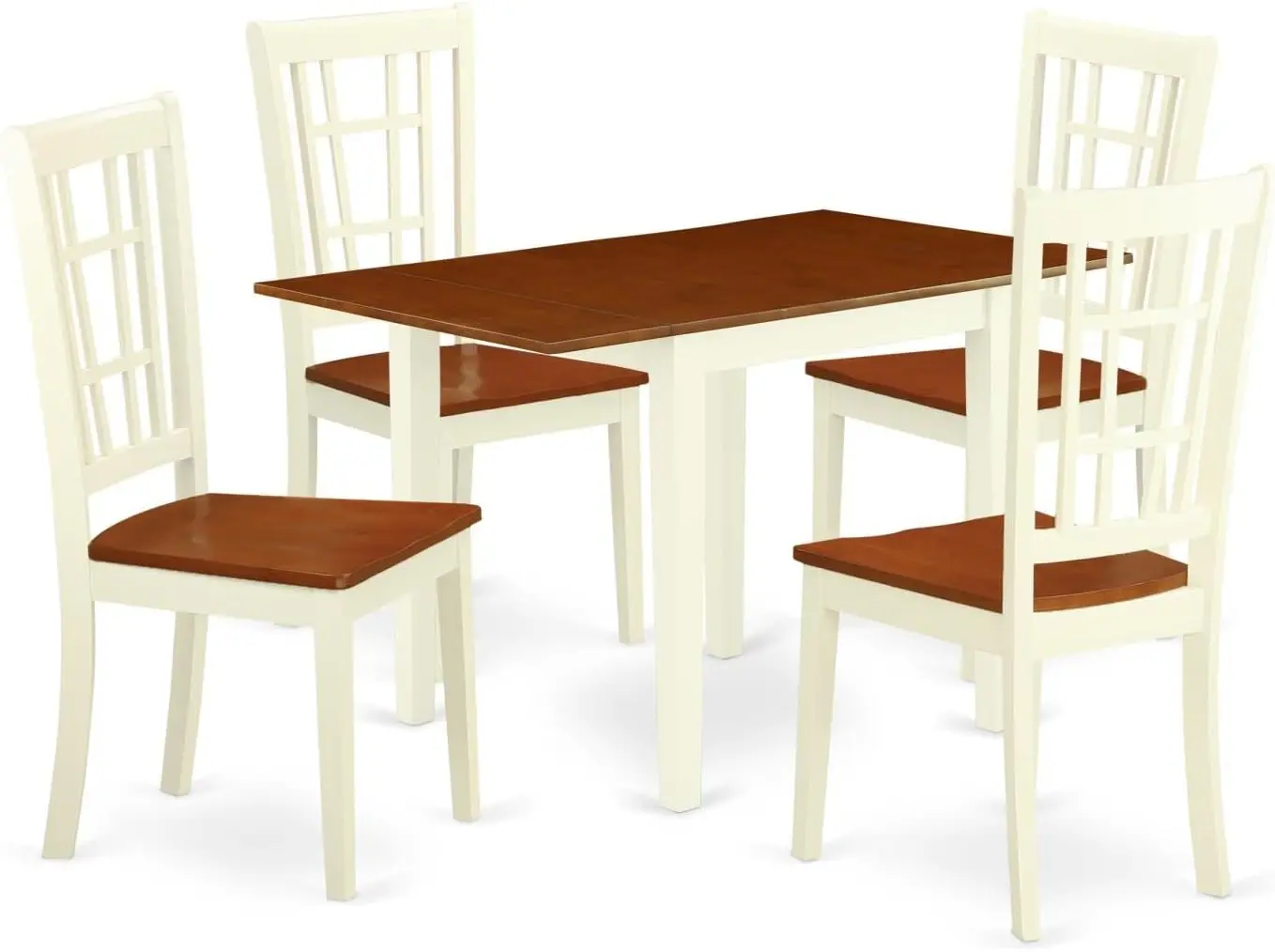 

NDNI5-WHI-W Norden 5 Piece Kitchen Set for 4 Includes a Rectangle Dining Room Table with Dropleaf and 4 Solid Wood Seat Chairs