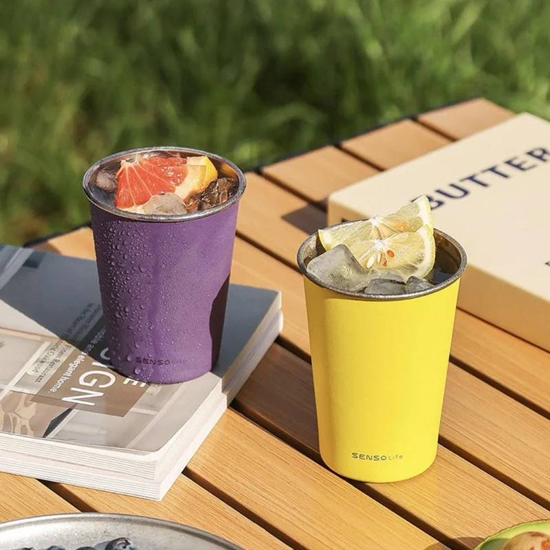 

Серия SENSO, полностью титановая прямая чашка для питья в двух комплектах, портативная, легко хранить и чистится (желтая/фиолетовая), чашка для пары 370 мл