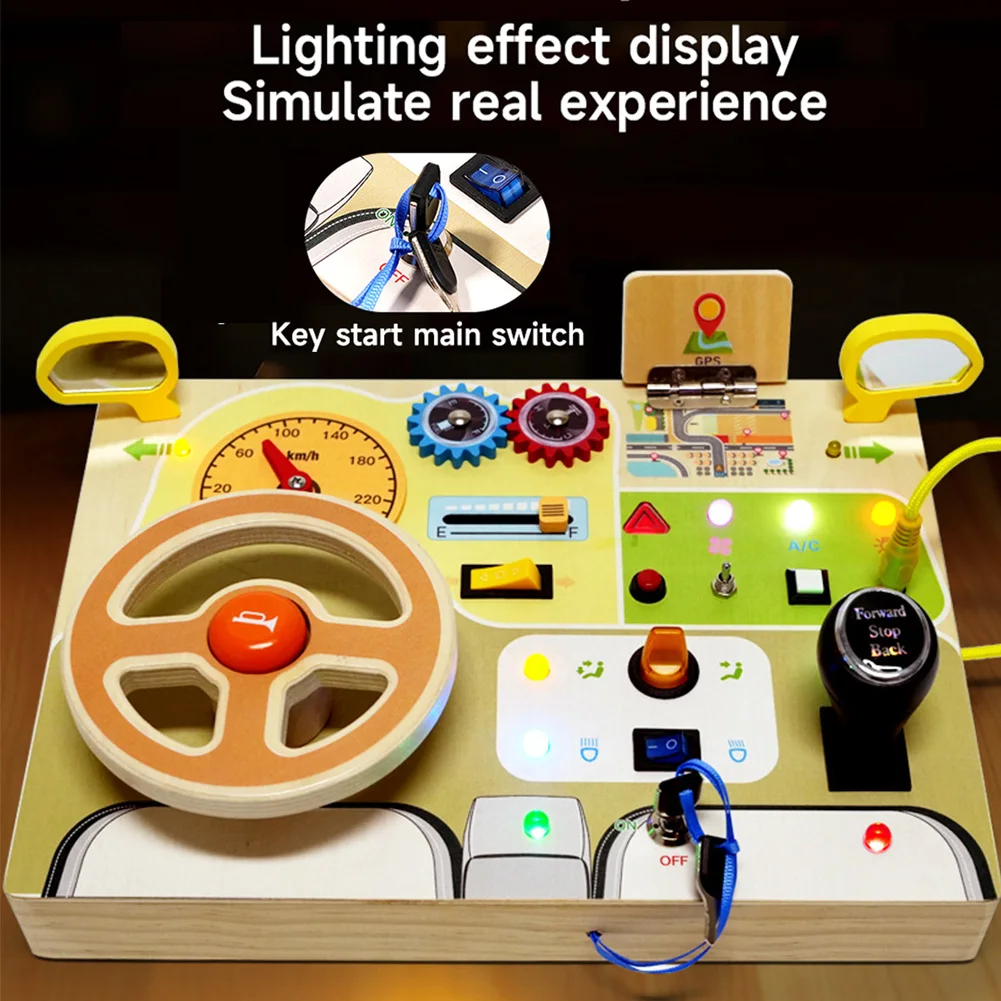 Montessori Busy Board Sensory Toys Wooden Wooden Montessori Busy Board Steering Wheel Toy Activity Board for Toddlers 1-3