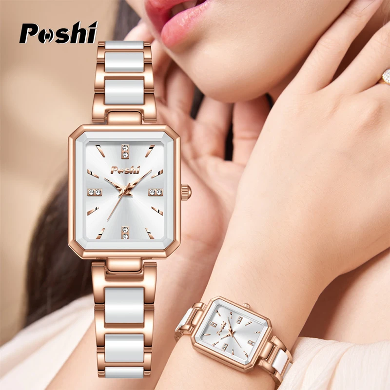 POSHI 981 ساعات نسائية عصرية أنيقة بسوار للسيدات ساعة يد كوارتز أصلية فاخرة أفضل للهدايا #4