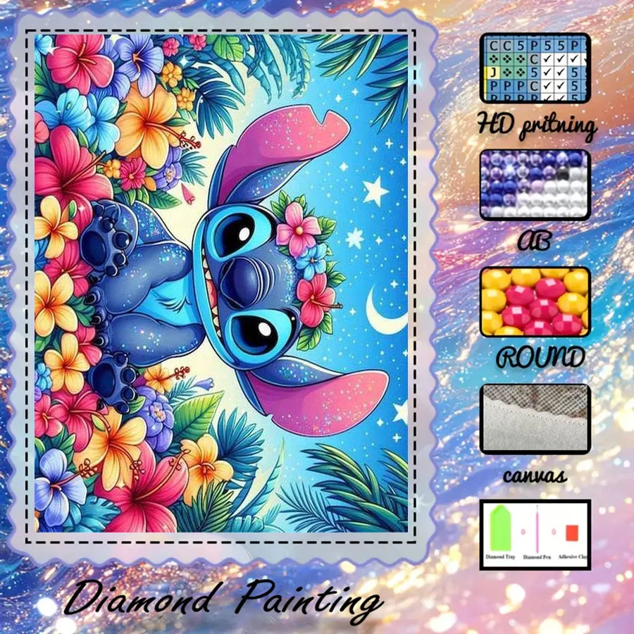 1 Stück - Potdemiel-5D-DIY - Beflockter Stoff - Spezialbohrer - Diamantmalerei-Set - Blauer Alien - Diamantkunst