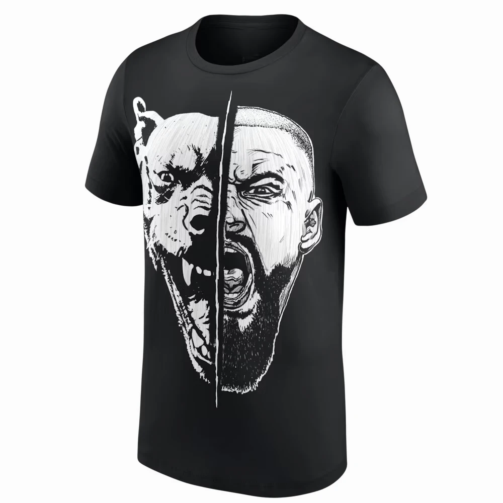 Men's Black Bron Breakker Split Face T-Shirt 3D Print Sports Quick Dry Short Sleeve Tops Daily Casual Plus Size T-Shirts 2026