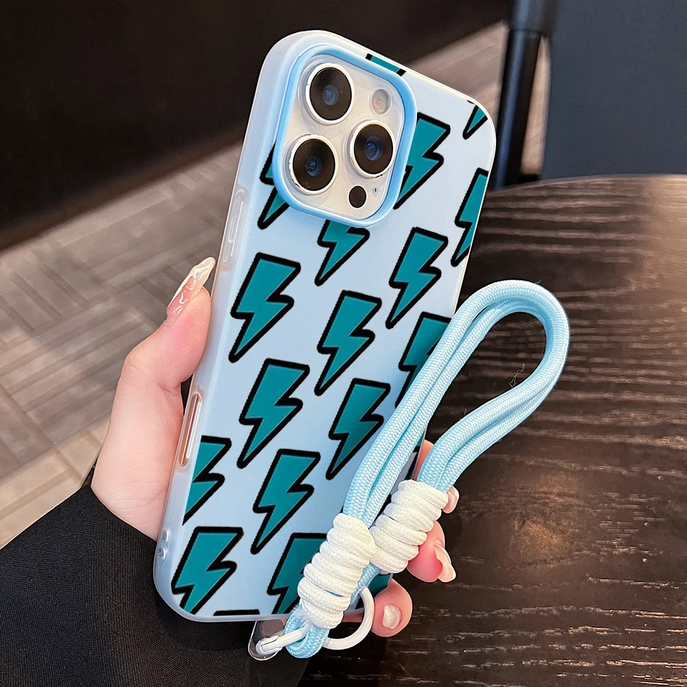 Blue Lightning Jelly Phone Case For iPhone 17 Pro Max 16 15 14 13 12 11 Pro Max Air 7 8 Plus XR SIlicone Soft Cover With Lanyard