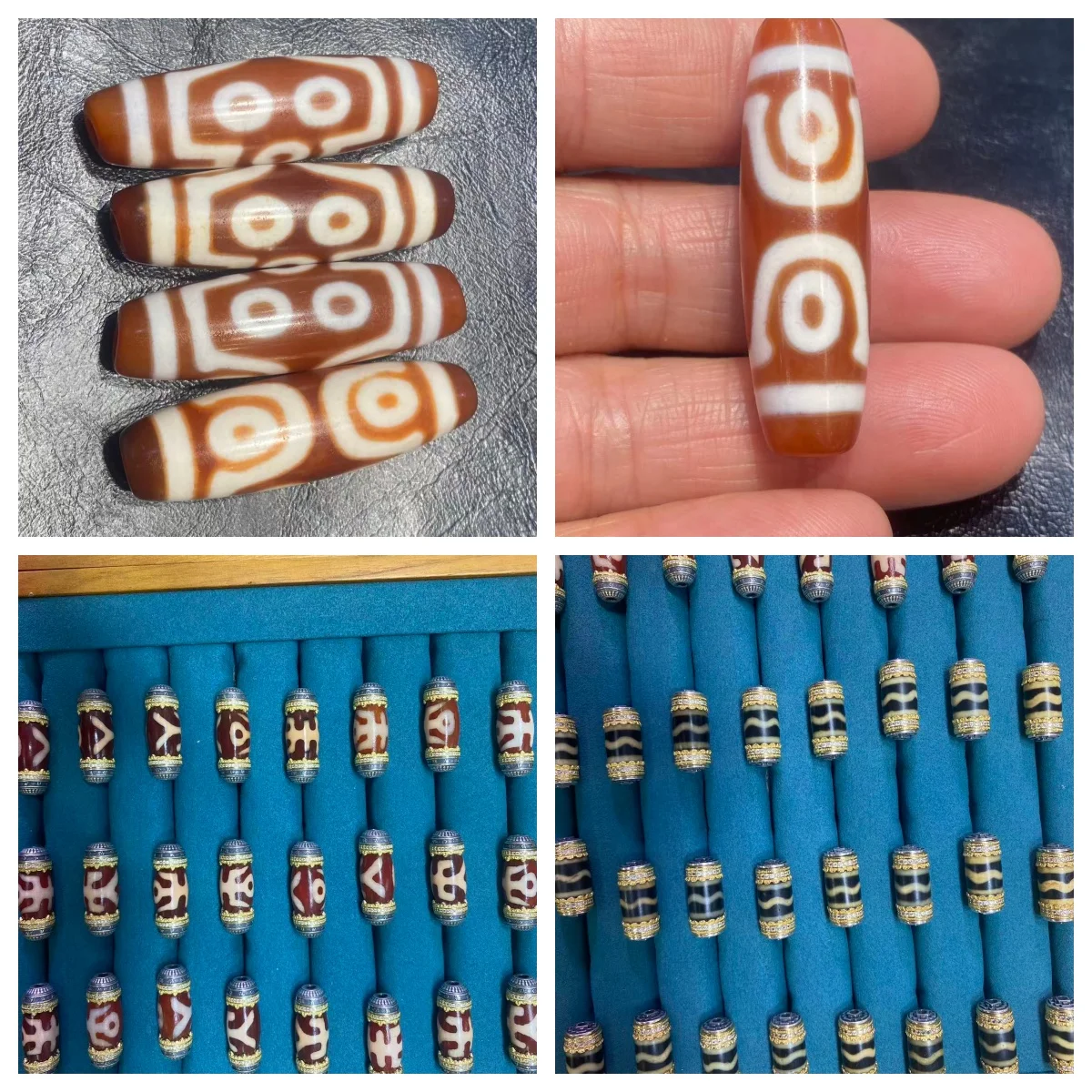Taiwanese Craft Tangerine Red Seven-Eye Agate Dzi Bead Set in Silver Wire Nobleman Tiger Tooth Two-Eye Pattern Dzi Beads