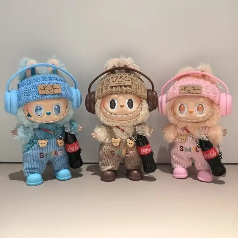 For 17cm Labubu Doll Clothes Macaron Set 3.0 Straps Pants Hats Headphones Shoes Drinks Plush Doll Accessory Gift for Fans