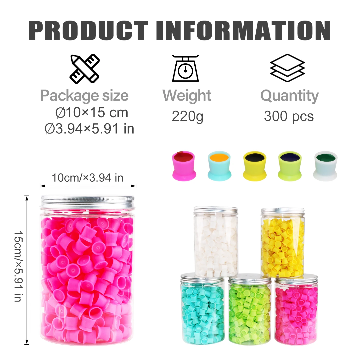 

300PCS Disposable Silicone Tattoo Ink Cups Professional Grade for Eyebrow Eyeliner Lip Professional Pigment Cups