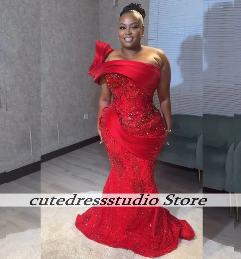 African Girls Red Mermaid Evening Dresses Exquisite Beaded Sequins Wedding Party Dress Long Dinner Gowns 2025 Luxury Customized