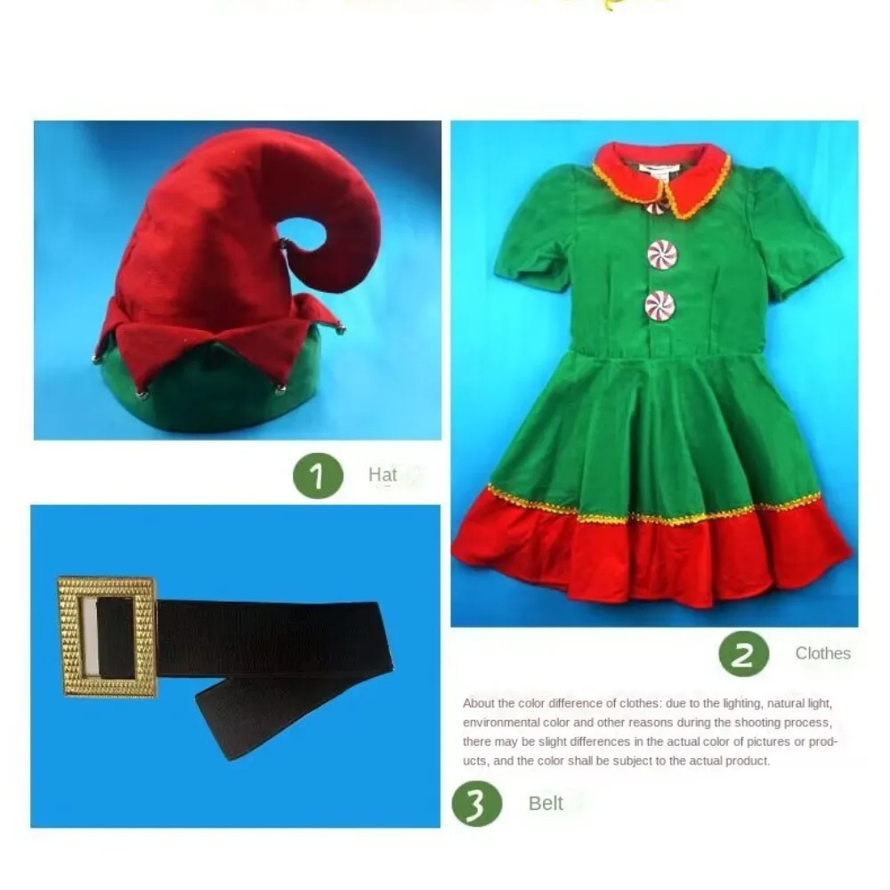 New Year 2024 Christmas Elf Costume Kid Adult Green Family Matching Outfits Xmas Suit Parent-Child Cosplay Clothing