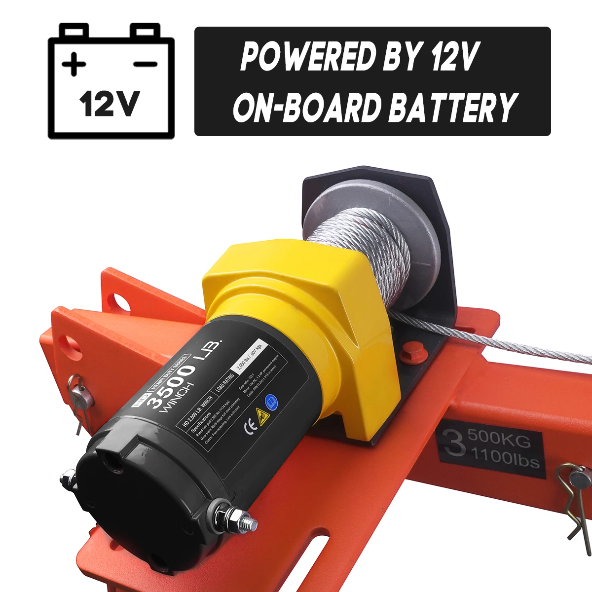 RUGCEL WINCH Nuova gru pieghevole montata su camion da 1100 libbre, con verricello elettrico 3500 libbre 12V, gru per camioncino in acciaio verniciato 360