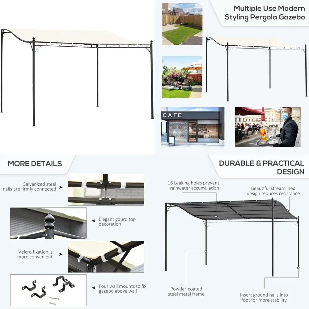 

Weather-Resistant Steel Pergola Gazebo with 10' x 13' Patio Canopy and Drainage Holes for Outdoor Backyard