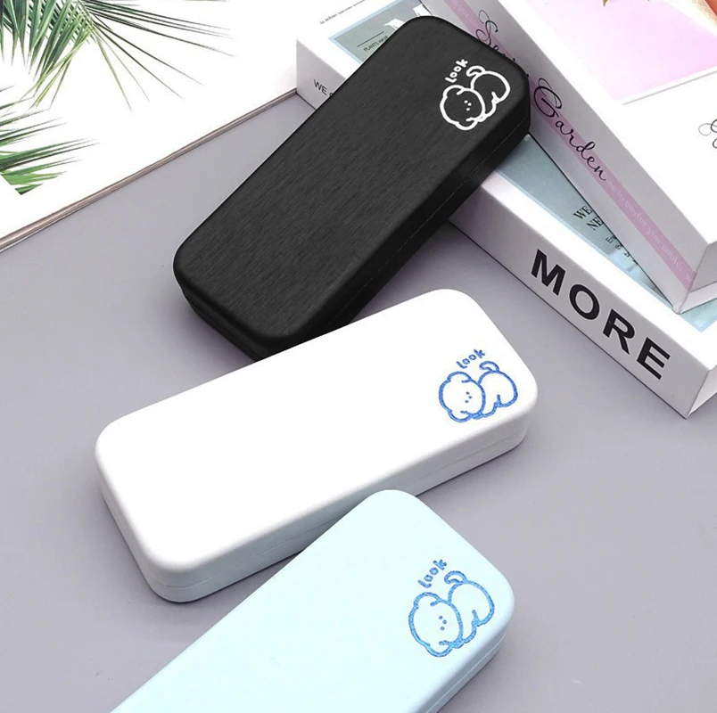 Portable Cute Women Glasses Box Anti-fall Cartoon Bear Couple Eyeglasses Storage Box Pressure Resistant Square Shape Eyewear Box