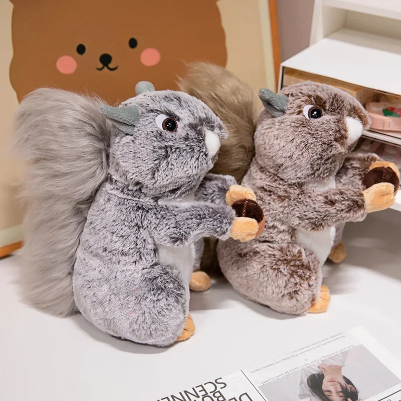 Wild World Super Realistic Grey Brown Squirrel Plush Toy Stuffed Simulation Fluffy Hair Big Umbrella Tail Animal Children Gift