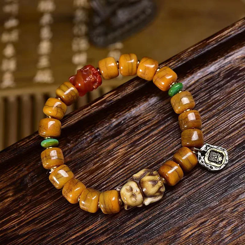 Backflow Crafts Single Circle Agate Beads Yak Bone Accessories Men And Women Vintage Bracelet