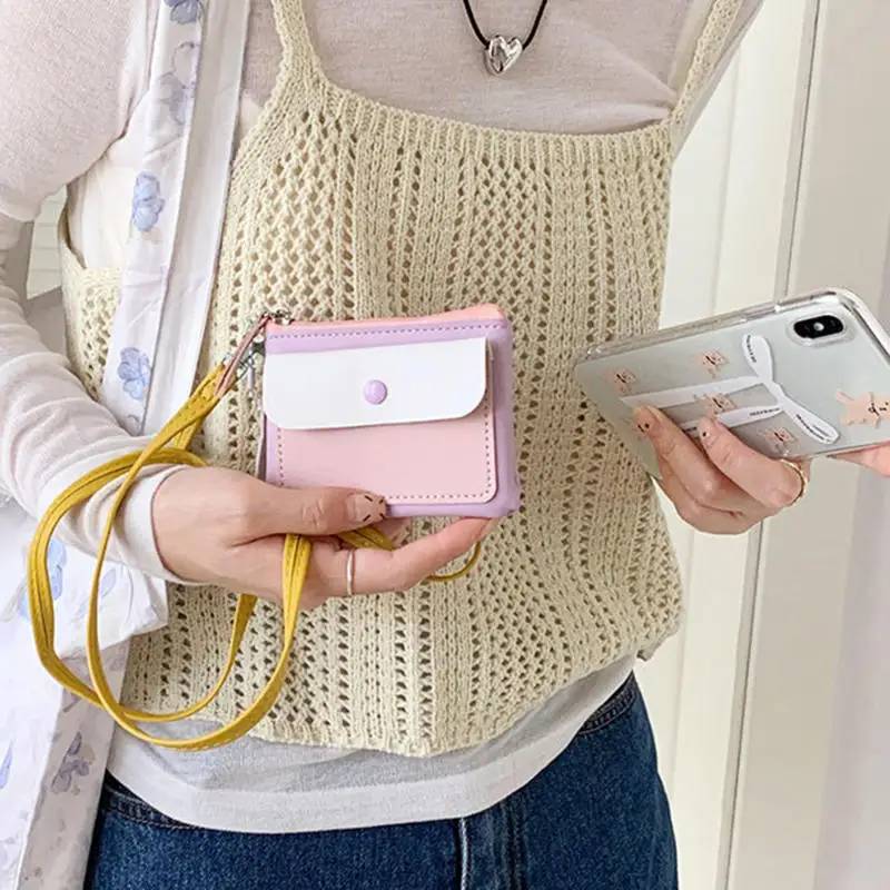 

Neck Hanging Coin Purse New PU Earphone Storage Bag Mini Wallet Anti-theft Contrasting Color Small Key Bag