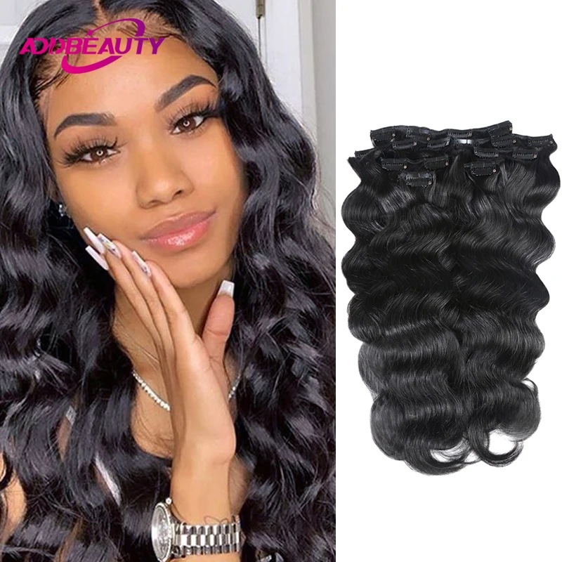 Clip brasiliana dell'onda del corpo nelle estensioni dei capelli capelli umani 7 pezzi Clip nelle estensioni dei capelli a testa piena colore biondo naturale 12-26 pollici