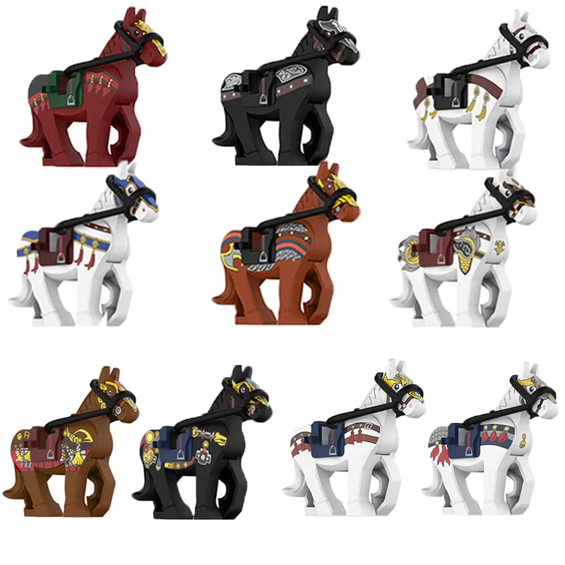 MOC Military Building Blocks Module Soldier Figures Equipments Mount Medieval Ancient War-Horse Rope Animals Saddle Accessories