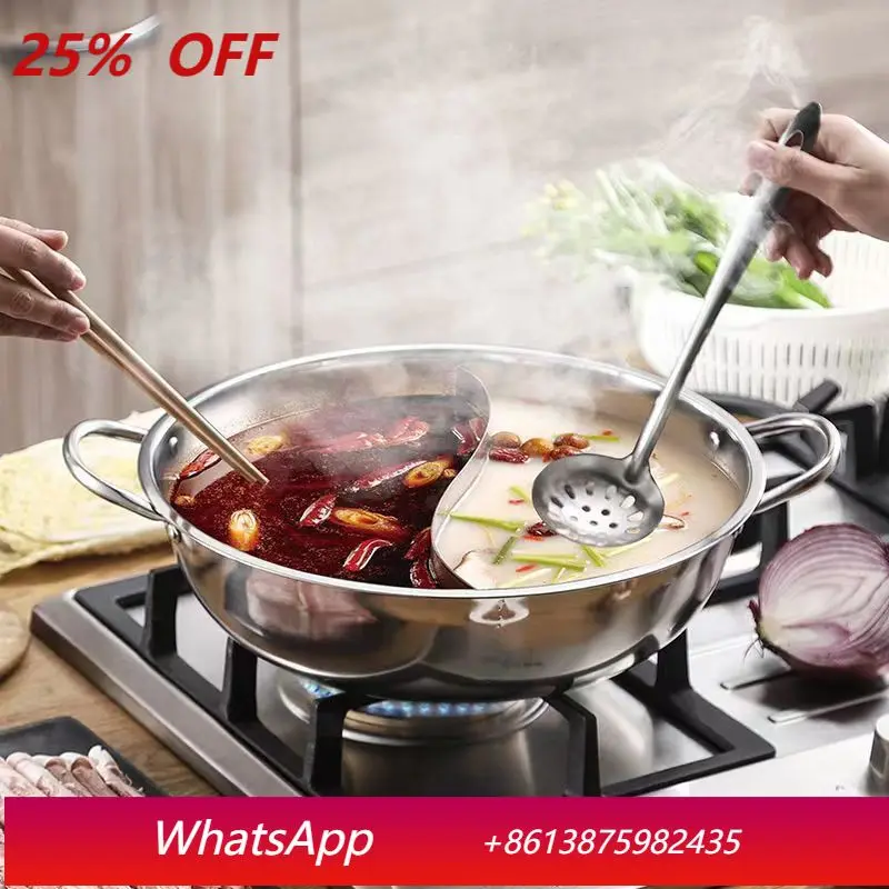 

Yjq stainless steel half-and-half duck pot extra thick clear soup two-flavor spacer pot binaural soup pot with lid household