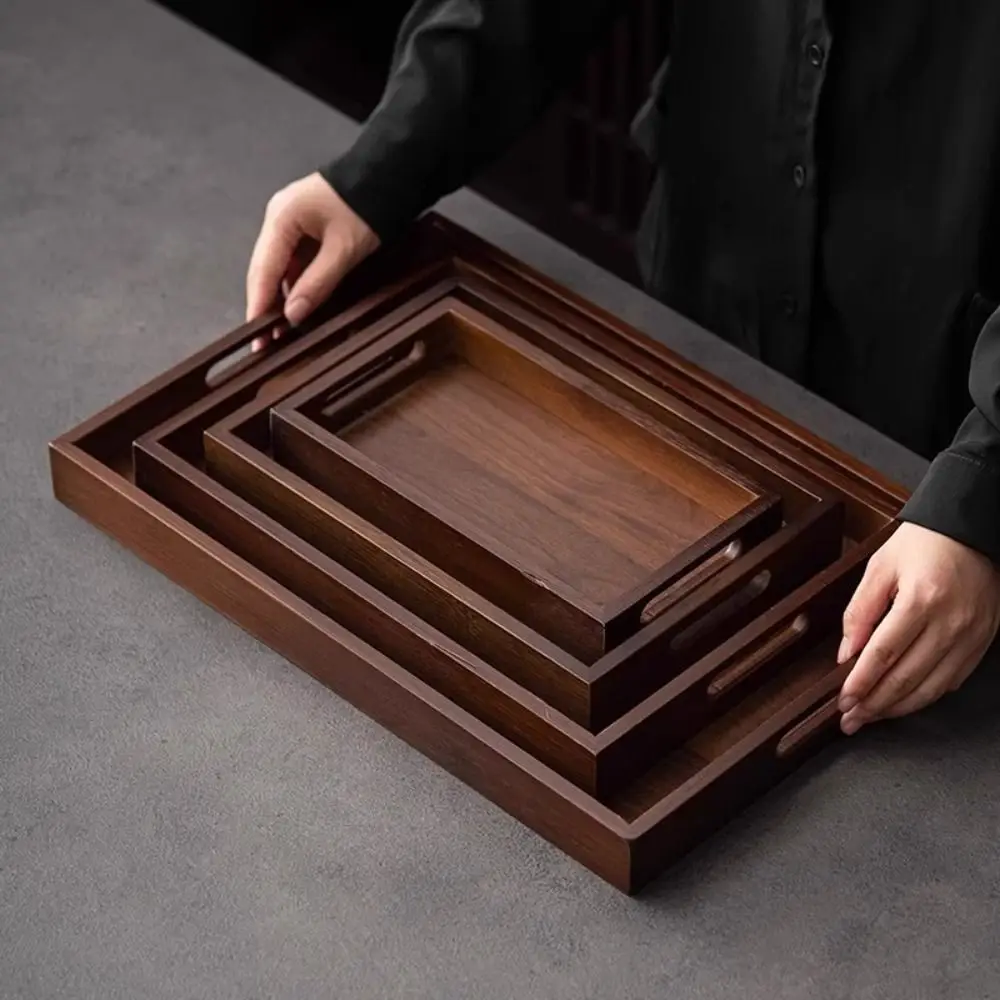 Decorate Tray Rectangular Bamboo Wooden Tray Walnut Color With Handle Serving Tray Dessert Pallet Home
