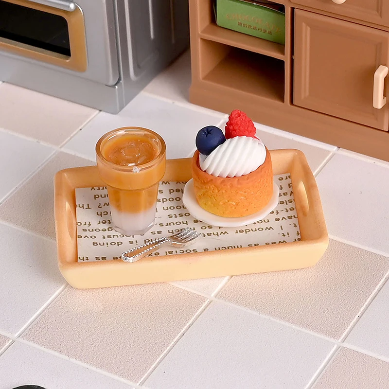 Maison de poupée Miniature, Mini gâteau au thé au lait avec assiette, jouets de simulation pour enfants, 1/2 ensembles