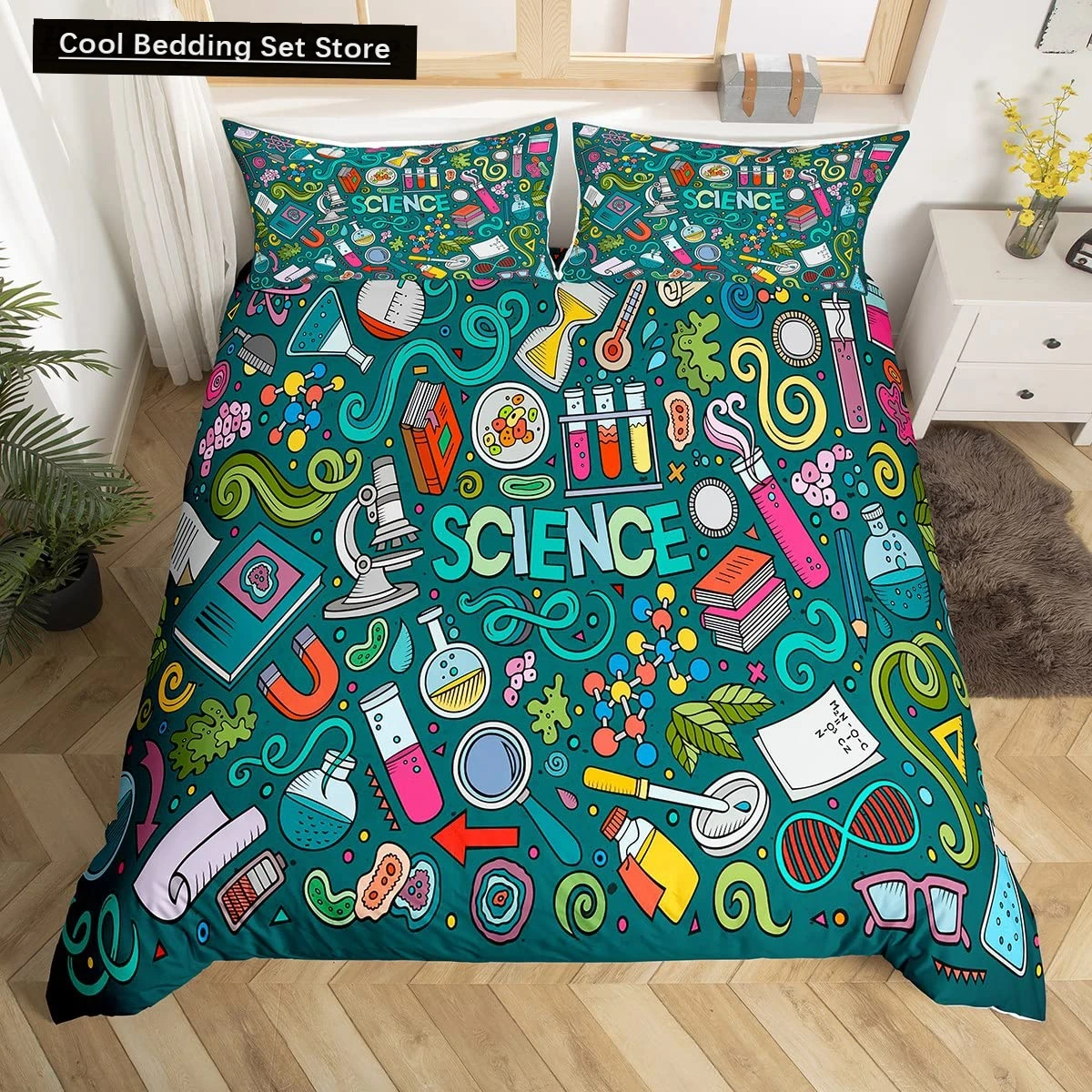 Chemistry Laboratory King Queen Duvet Cover Tube Microscope Graffiti Bedding Set Hippie Doodle Education Science Quilt Cover