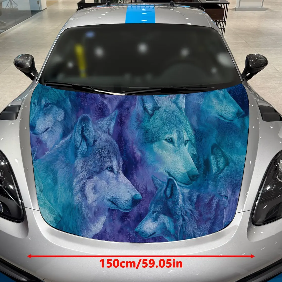 Car Decals A Wolf Pack In Abstract Blue Scene Close - Up With Textured Fur And Artistic Visual Dominance Car Hood Sticker, Water