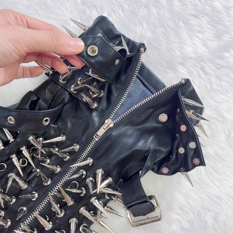 Punk Design Black Rivet Y2K Hot Girl Subculture Women's Socks Gothic Rock Heavy Industry PU Leather Mid-Calf Leg Warmers Ladies