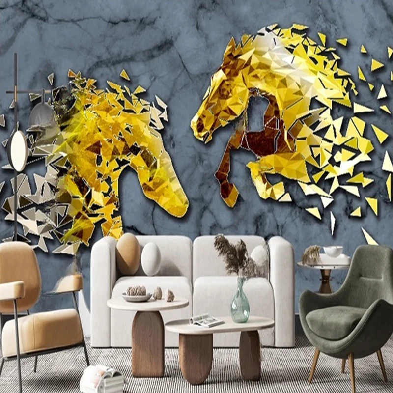 Custom Murals & Marble Abstract Horse Wallpaper - Modern 3D Stereo Wall Coverings for Living Room Hotel Decor Background