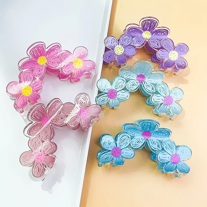 

Big Sale Cute Flower Hair Claw Clip Candy Color Crab Hair Clip Sweet Shark Clip for Woman Girls Hair Accessories