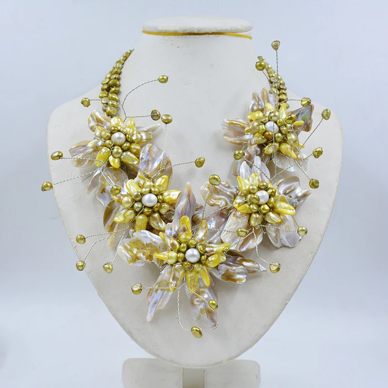 the last one. Natural Baroque pearls. Weave a flower necklace. Charming Women's Party Jewelry 20”