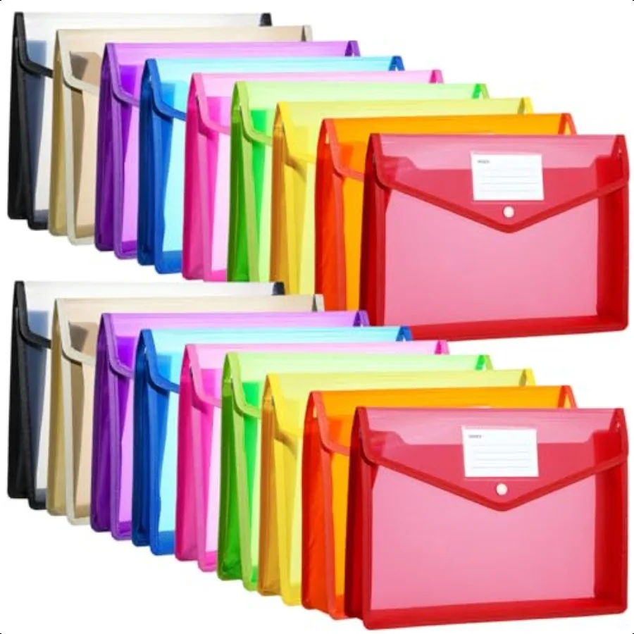 

18 Pcs Plastic File Folder Waterproof Transparent Expandable File Folder Organizer with Snap Closure Plastic Envelopes Document