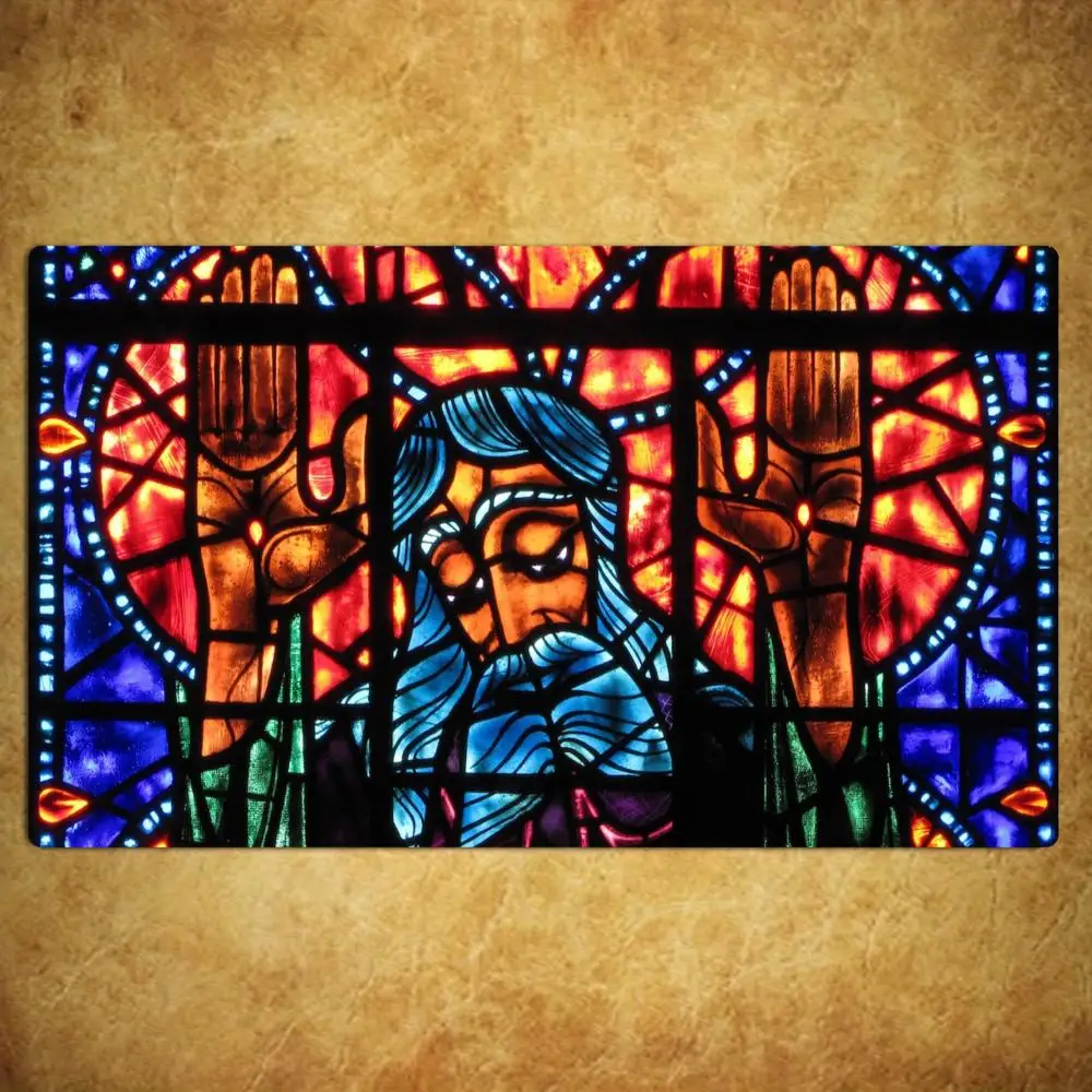Red Stained Glass Zombie Graveyard Magic Card Battle Mat TCG Playmat Anti-Slip Base Gathering Gaming Mat Board Game Mat for TCG