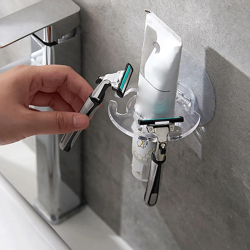 1 Pcs Creative Toothbrush Holder Wall Mounted Removable Plastic Organizer Transparent Razor Toothpaste Holder