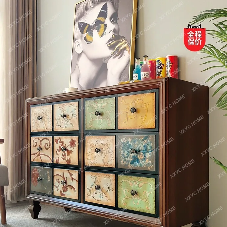 

L solid wood home simple door retro locker decorative chest cabinet Living room, bedroom storage cabinet