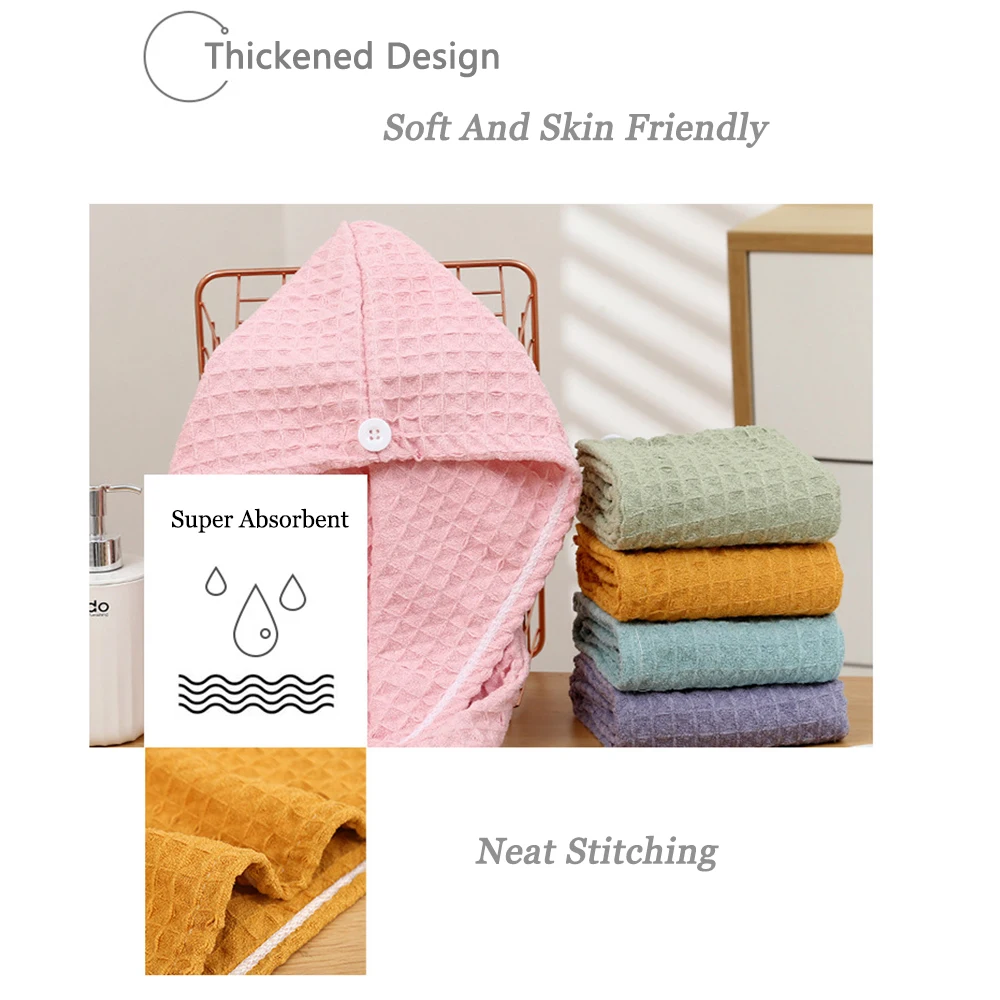 1 Pcs Waffle Hair Towel Thickened Super Absorbent, Quick-drying Hair Drying Towel Wearable Towel For Women & Girl